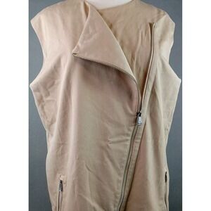 Lauren Ralph Lauren Moto Vest Women Sz 12‎ Wheat Front Zip Lined Pockets Stretch